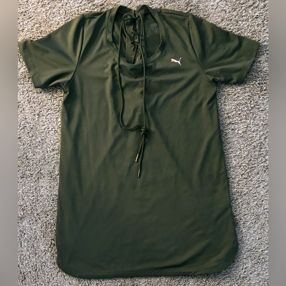 Puma Women's Classics Logo Bodycon Dress Sm. Green Puma logo Laceup back No flaw